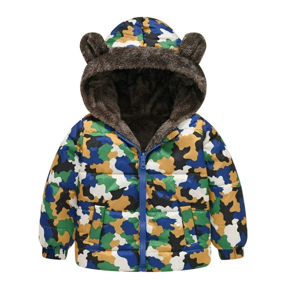 Wavsuf Children Coat for Snow with Hood Camouflage Printed Chunky Thermal Windproof Green Jackets Size 2-3 Years