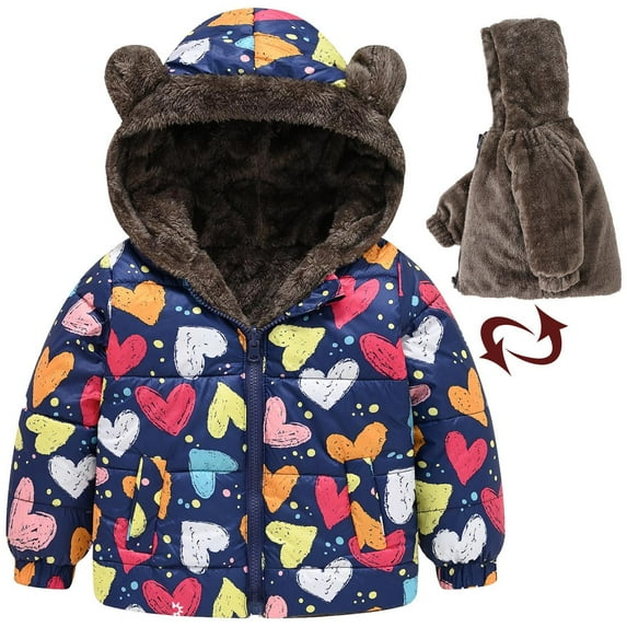 Wavsuf Children Coat for Snow with Hood Printed Chunky Thermal Windproof Multicolor Jackets Size 18-24 Months