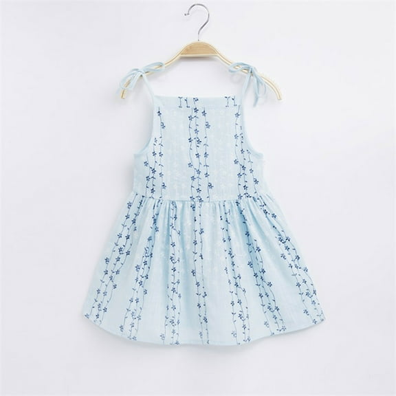 Wavsuf Children Girls Casual Dresses Printed Light Blue Children's Clothing Size 9-12 Months