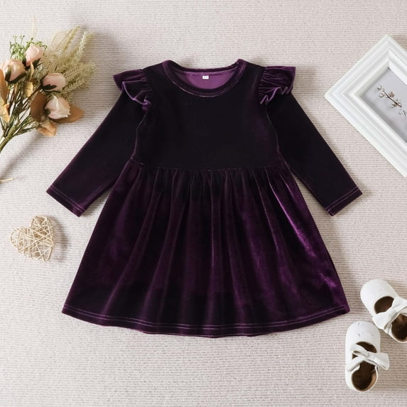 Wavsuf Children Girls Casual Dresses Solid Purple Children's Clothing Size 12-18 Months