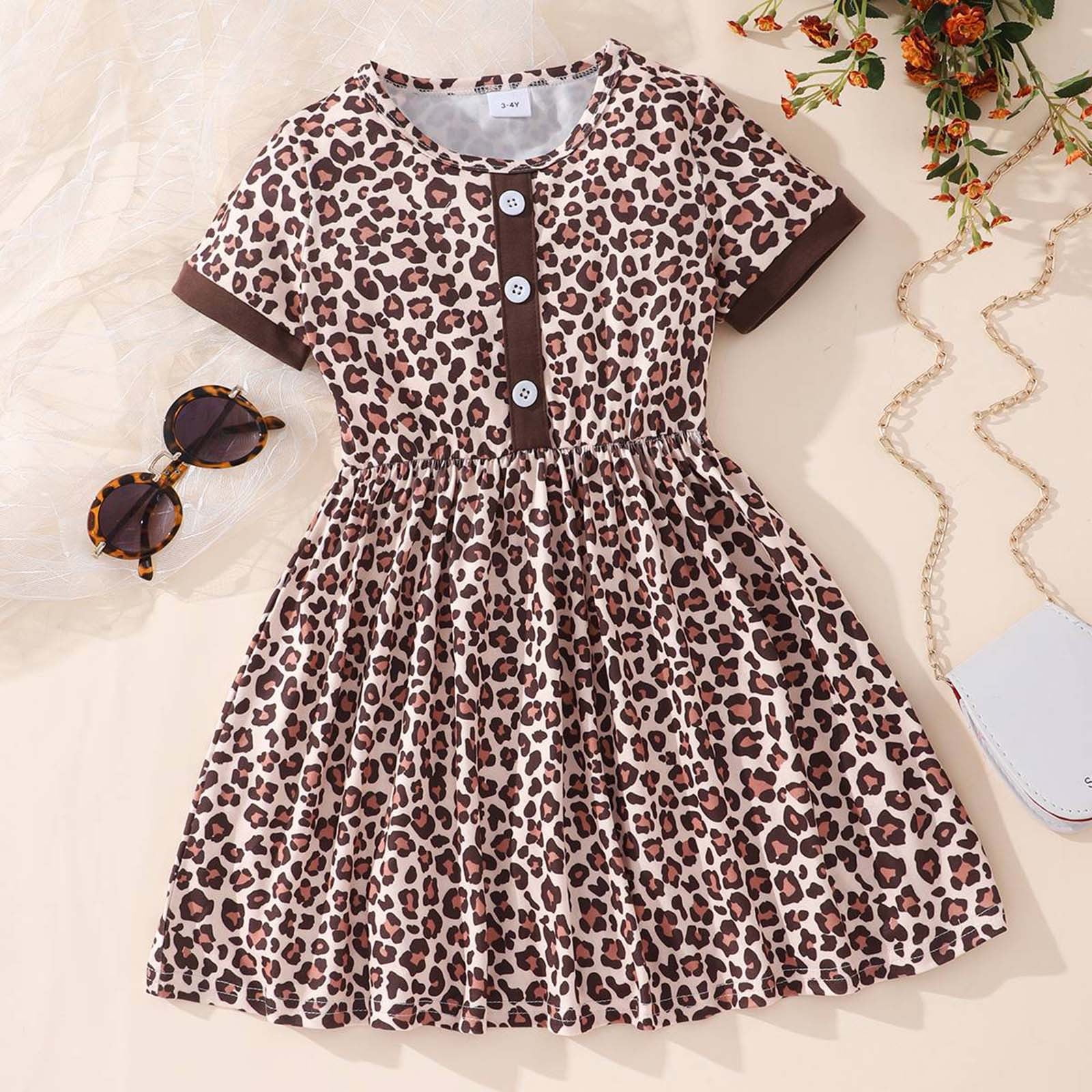 Cethrio Children Girls Summer Dress Leopard Brown Children's Clothing ...