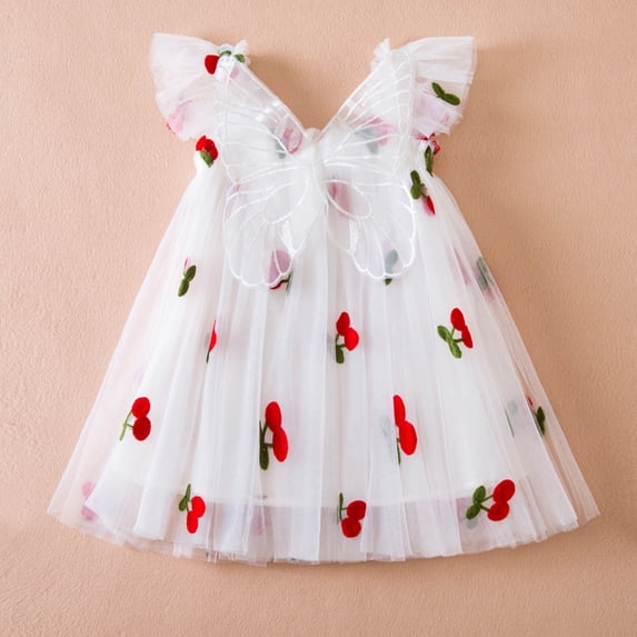 Cethrio Children Girls Summer Dress Nets Cute White Children's Clothing Size 4-5 Years