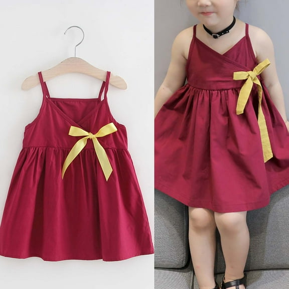 Wavsuf Children Girls Summer Dress Wine Children's Clothing Size 3-4 Years