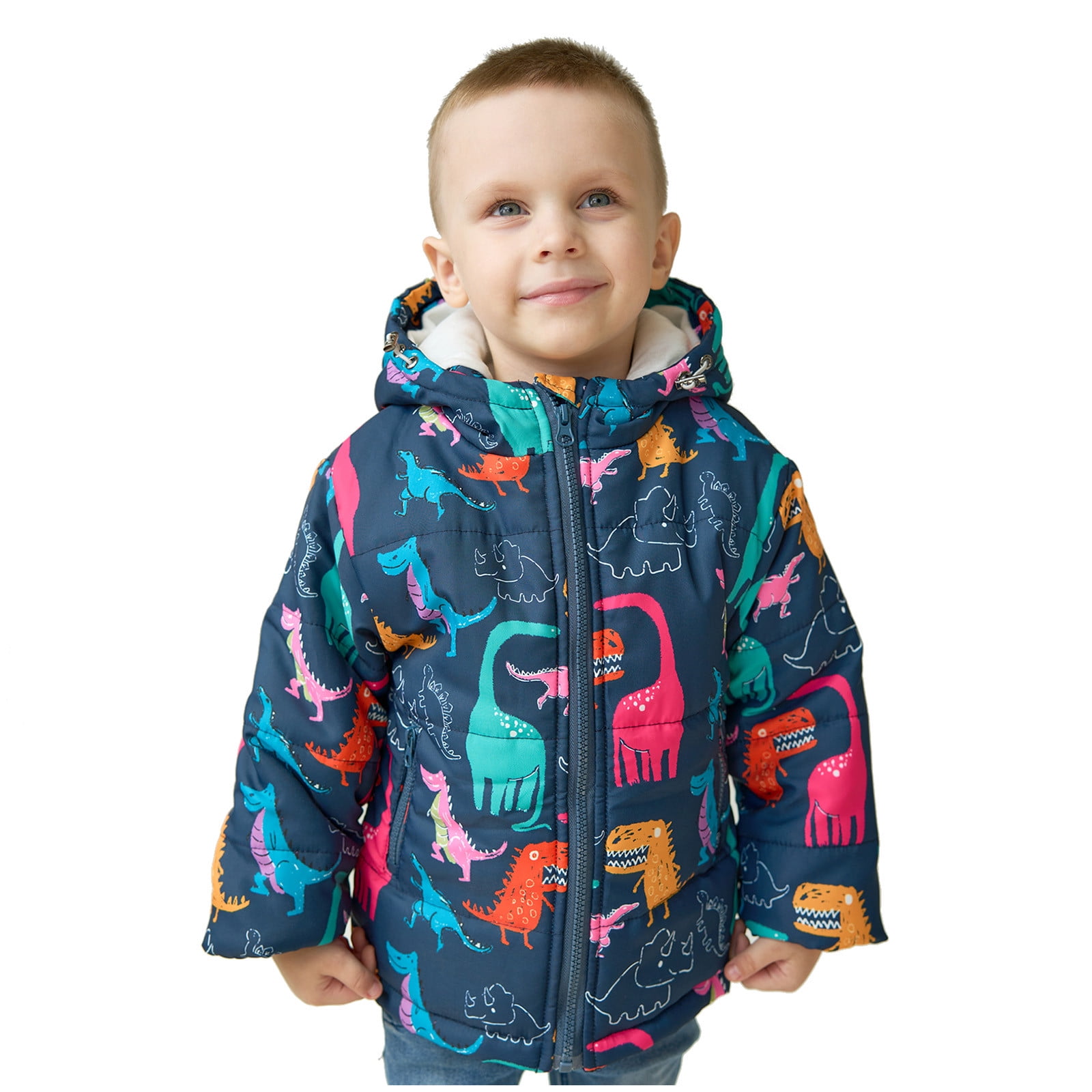 Cethrio Children Jackets Clearance with Hood Printed Dinosaur Chunky