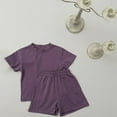 thumbnail image 1 of Wavsuf Children Solid Color Loose Boy Girl Pockets Shorts Short Sleeve Round-Neck Blouses T-shirt Sets Purple Size 120, 1 of 1