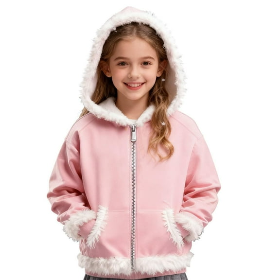 Cethrio Christmas Hoodies for Girl, Casual Party Long Sleeve Zip up Girls Jackets Pink Size 14-16
