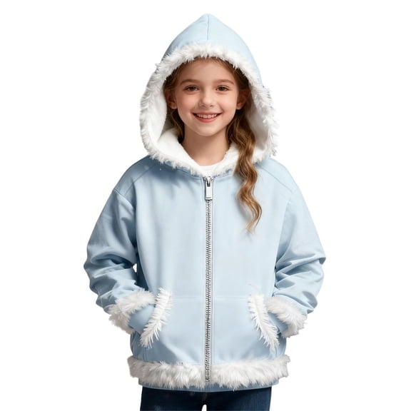 Cethrio Christmas Hoodies for Girl, Party Casual Long Sleeve Zip up Girls Jackets Light Blue Size 14-16