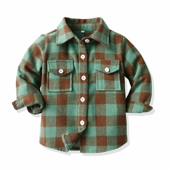 Wavsuf Coat for Kids Plaid Single-Breasted Green Jackets Size 3-4 Years