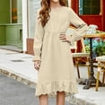 thumbnail image 1 of Cethrio Cotton Linen Dresses for Girl, Mid-length Casual Long Sleeve Summer Birthday Dresses Beige Size 12-13T, 1 of 6