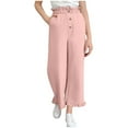 thumbnail image 1 of Cethrio Cotton Linen Pants for Girls, Summer Ruffled Elastic Waist Casual Wide Leg Pants Pink Size 5-6T, 1 of 7