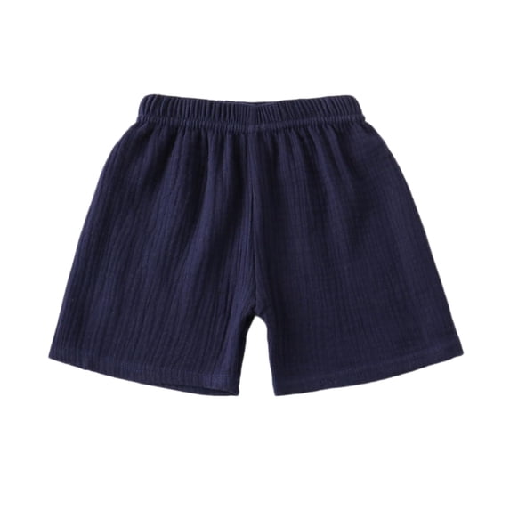 Cethrio Cotton Linen Shorts for Boy, Casual Elastic Waist Breathable Outdoor Summer Shorts Navy Size 5-6 T