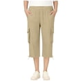thumbnail image 1 of Cethrio Cotton Linen Shorts for Girl, Relaxed Fit Summer Elastic Waist Casual Girls Capris Khaki Size 14-16, 1 of 6