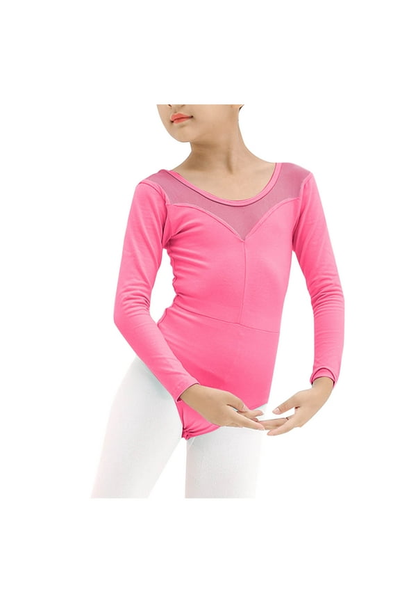 Dance Leotards for Girls, Summer Ballet Long Sleeve Gymnastics Leotards Hot Pink Size 7-8 T