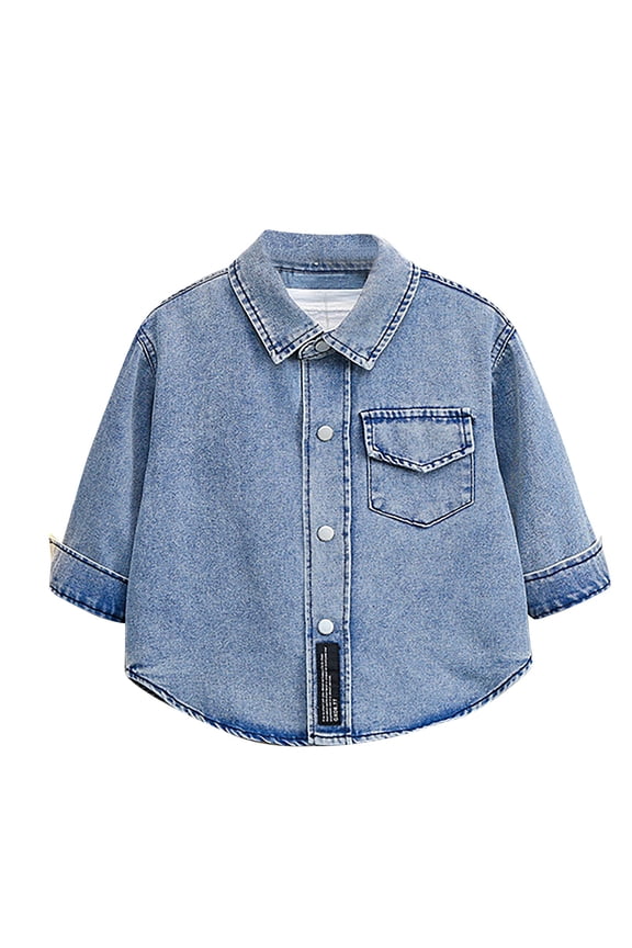 Denim Jackets for Girl, Casual Long Sleeve Lapel Collar School Jean Jackets Blue Size 6