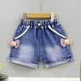 thumbnail image 1 of Cethrio Denim Shorts for Girls, 2025 Casual Elastic Waist Stretch Short Jeans Blue Size 2-6 T, 1 of 3