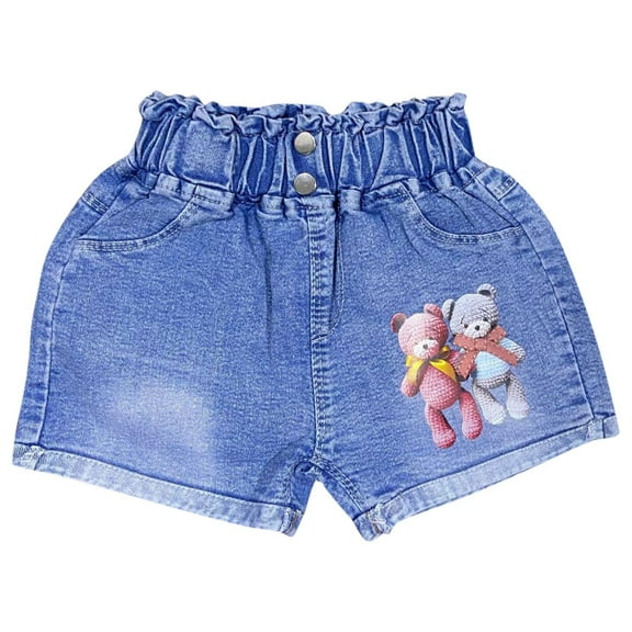 Cethrio Denim Shorts for Girls 2025, Casual Summer Printed Stretch Jean Shorts Blue Size 5 T