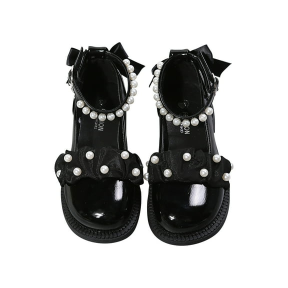 Cethrio Dress Shoes for Girls, Party Wedding Low Heel School Uniform Princess Shoes Black Size 12 Little Kids