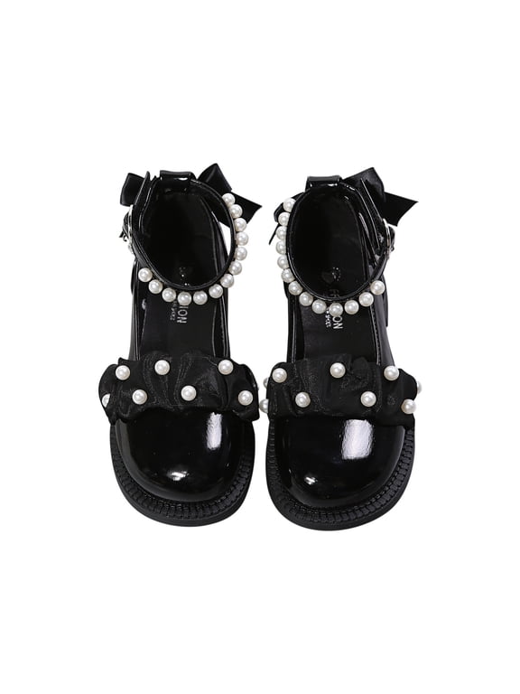 Dress Shoes for Girls, Party Wedding Low Heel School Uniform Princess Shoes Black Size 12 Little Kids