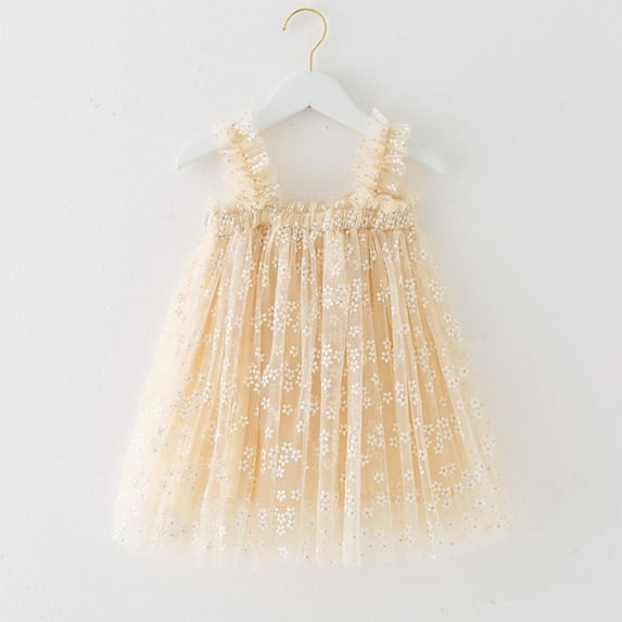 Cethrio Dresses for Girls, Sleeveless Gifts Spaghetti Strap Casual Summer Dresses Beige Size 3-6 Months