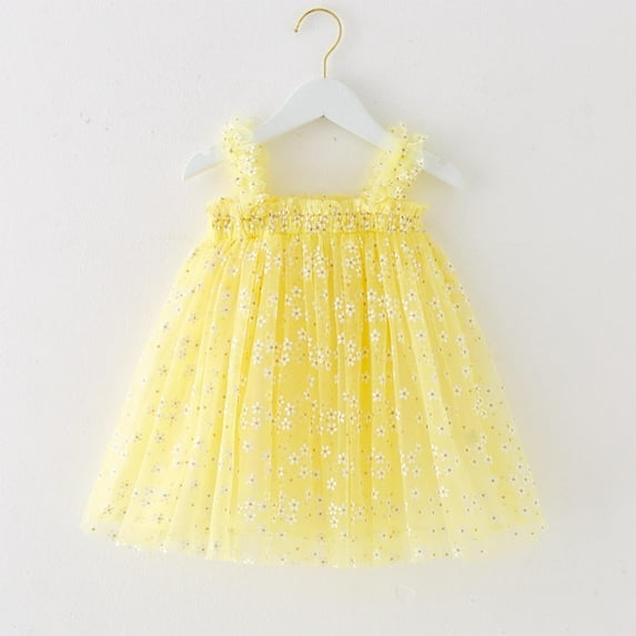 Cethrio Dresses for Girls, Spaghetti Strap Gifts Sleeveless Casual Summer Dresses Yellow Size 1-2 T