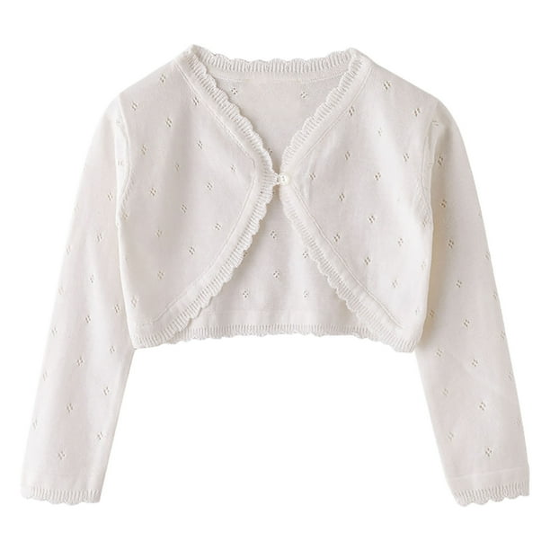 Cethrio Fall Cardigans for Girls 2024 Warm Buttons Knitting Cotton Long Sleeve Winter Sweaters White Size 3 4T