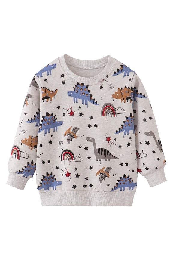 Fall Sweatshirts for Boys, Casual Crewneck Long Sleeve Cotton Pullover Shirts Gray Size 5-6T