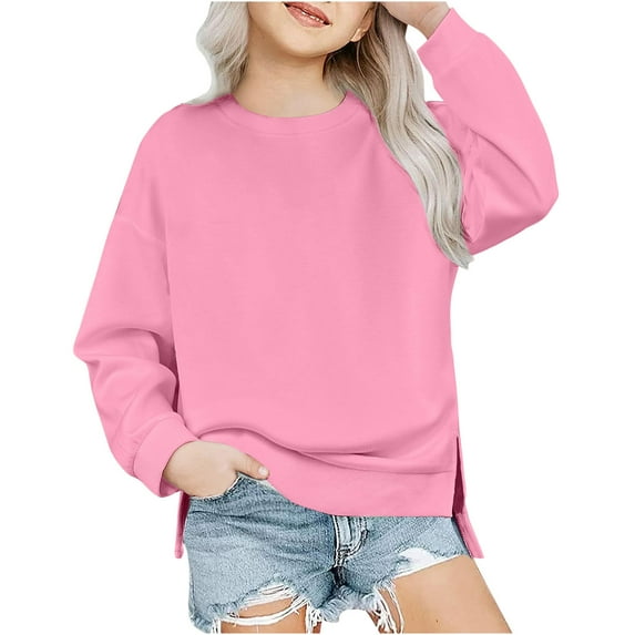 Cethrio Fall Sweatshirts for Girls, 2024 Long Sleeve Crewneck Casual Pullover Shirts Pink Size 7-8T