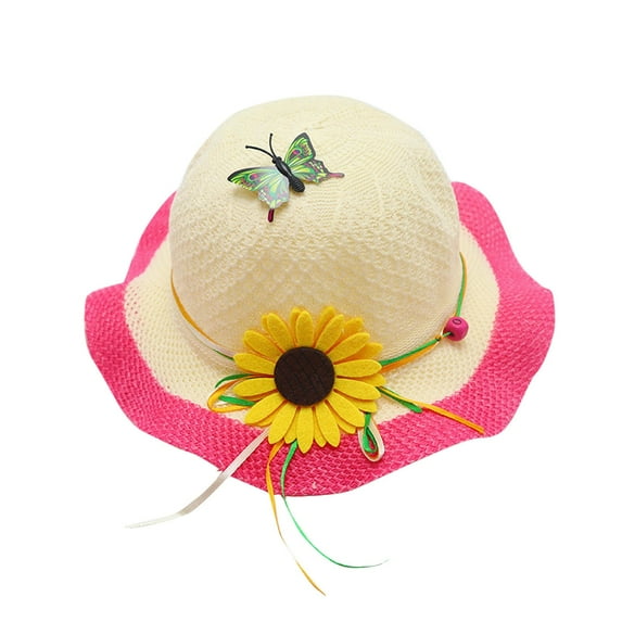 Cethrio Fedora Hats for Girls, Summer Wide Brim 2025 Straw Hats Sun Hats Hot Pink Size 3-7 T
