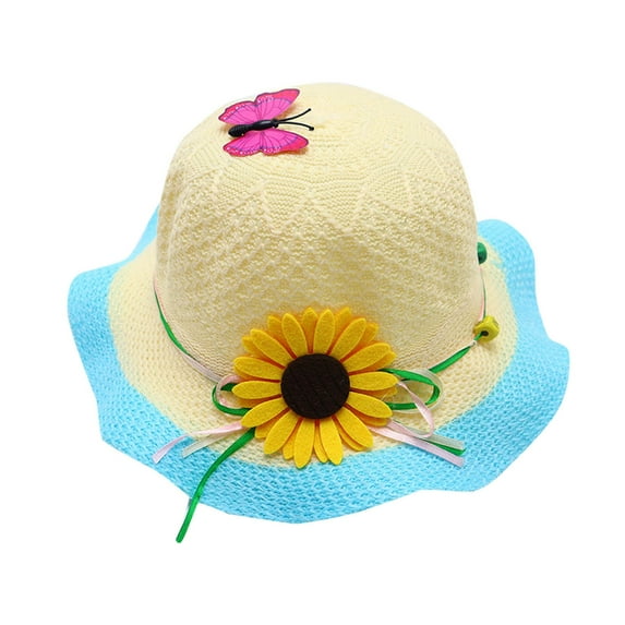 Cethrio Fedora Hats for Girls, Summer Wide Brim 2025 Straw Hats Sun Hats Light Blue Size 3-7 T