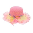 thumbnail image 1 of Cethrio Fedora Hats for Girls, Wide Brim Holiday Summer Straw Hats Sun Hats Pink Size 3-7 T, 1 of 2