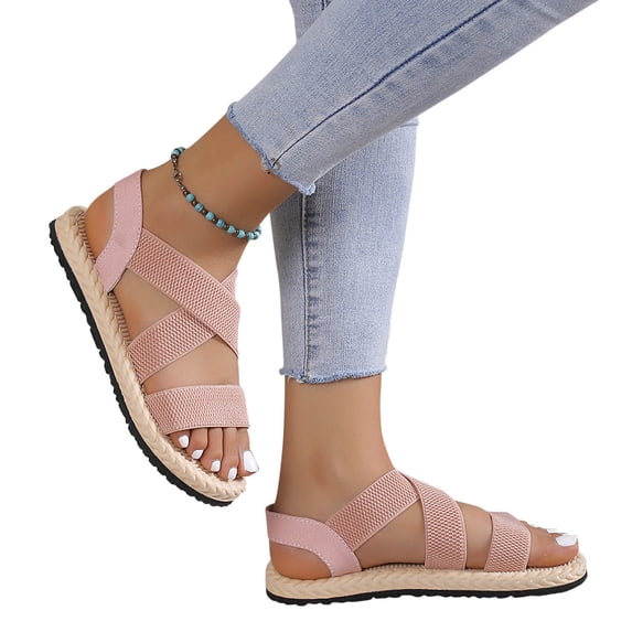 Cethrio Flat Sandals for Women Casual Summer Taping Beach Pink Sandals Shoes Size 40