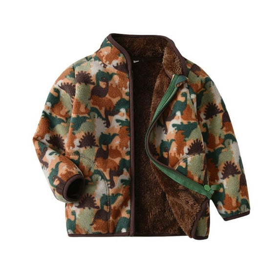 Cethrio Fleece Jacket for Boys, Warm Lightweight Zip up Thermal Winter Clothes Brown Size 2-4 T