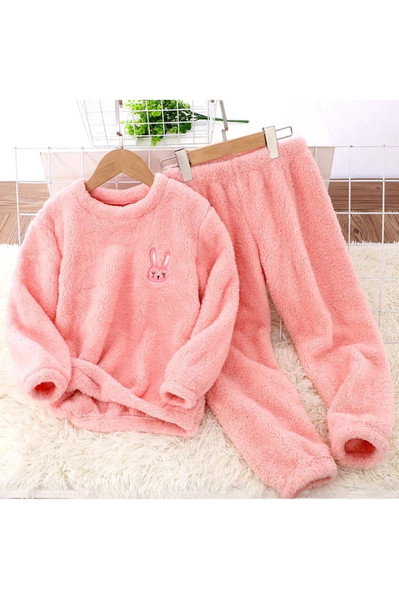 Fleece Pajama Sets for Girls, 2 Piece Thermal Soft Warm Loungewear Set Pink Size 13-14 T