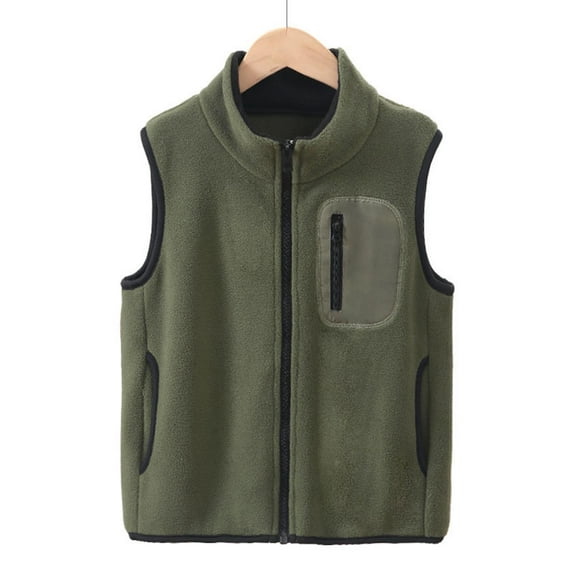 Cethrio Fleece Vests for Boys, Sleeveless Zip up Winter Warm Outerwear with Pockets Army Green Size 14-16 T