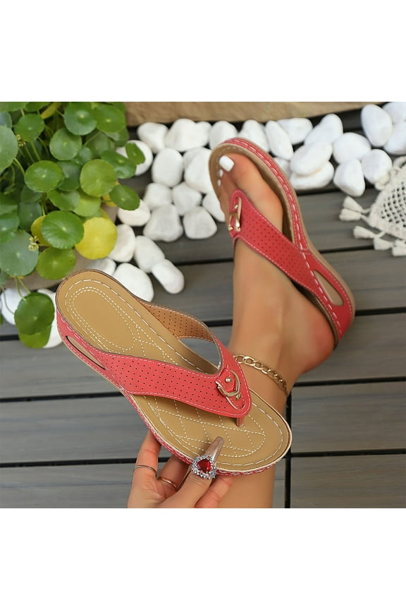 Flip Flops for Women, Holiday Slip On Summer Casual Wedge Sandals Red Size 9