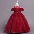 thumbnail image 1 of Wavsuf Flower Girls Dress Nets Wine Princess Dress Size 9-10 Years, 1 of 9