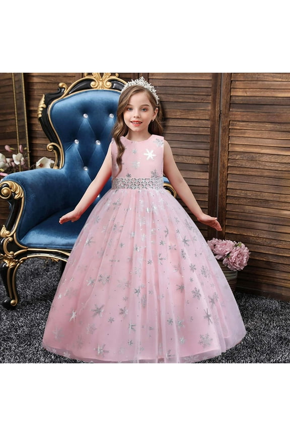 Flower Girls Dress Printed Patterd Nets Pink Princess Dress Size 7-8 Years