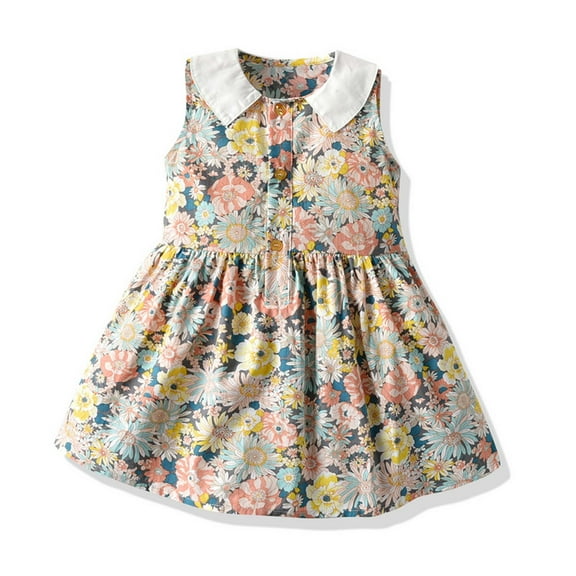 Wavsuf Flower Girls Dress Printed Vintage Beige Princess Dress Size 5 Years