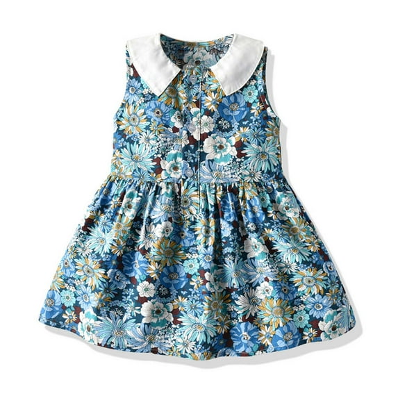 Wavsuf Flower Girls Dress Printed Vintage Blue Princess Dress Size 3 Years
