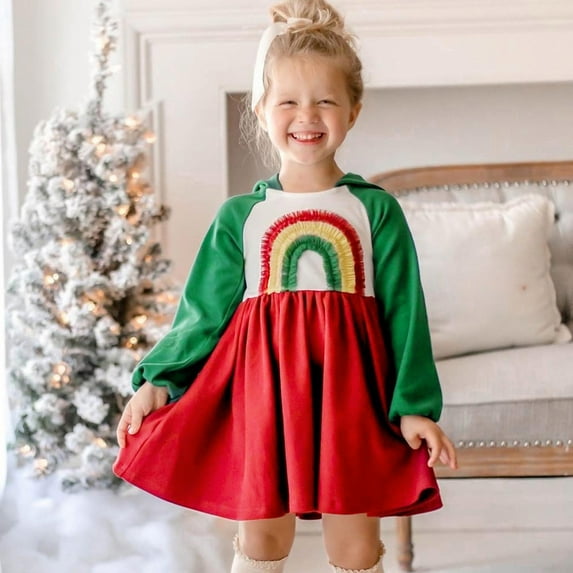 Wavsuf Flower Girls Dress Solid Nets Winter Green Dress+Hat Two-piece Suit Size 7 Years