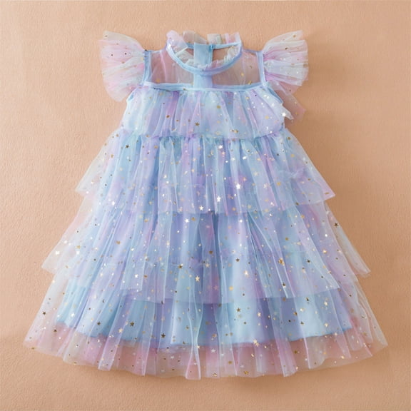 Cethrio Flower Girls Dresses Summer Sleeveless Nets Tulle Blue Princess Dress Size 4Y