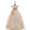 thumbnail image 1 of Wavsuf Formal Plus Size Dresses Nets Bow Beige Gown Kids Dresses Size 5-6 Years, 1 of 9