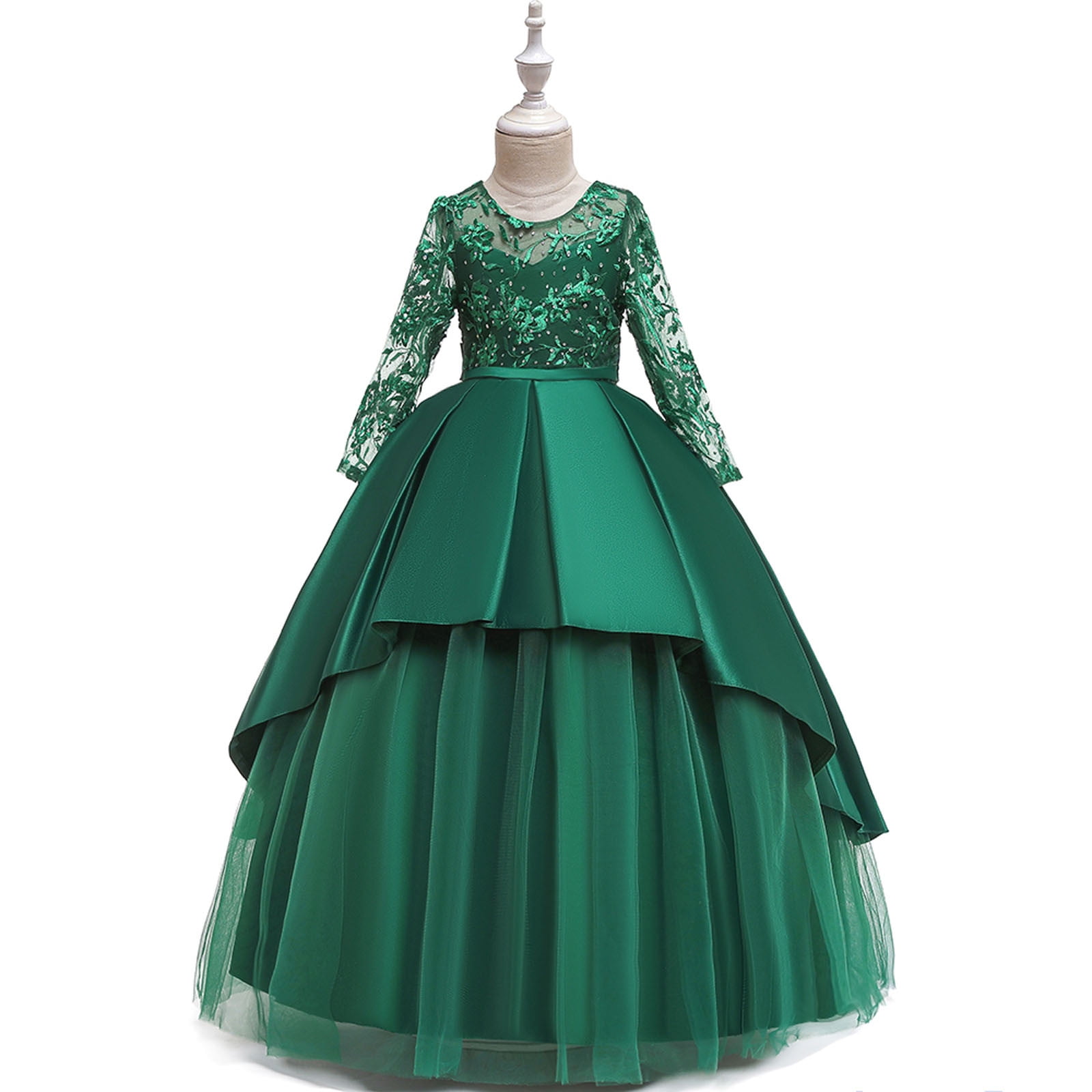 Cethrio Formal Plus Size Dresses Nets Bow Lace Green Gown Kids Dresses Size  13-14 Years - Walmart.com