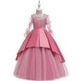 thumbnail image 1 of Wavsuf Formal Plus Size Dresses Nets Bow Lace Pink Gown Kids Dresses Size 7-8 Years, 1 of 9