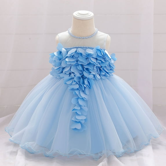 Wavsuf Formal Plus Size Dresses Nets Cute Blue Gown Kids Dresses Size 6-12 Months
