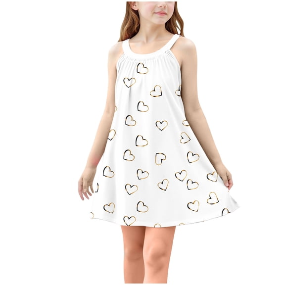 Cethrio Girl's Summer Dresses, A-Line Cute Sleeveless Casual Dresses Holiday Dresses White Size 7-8T