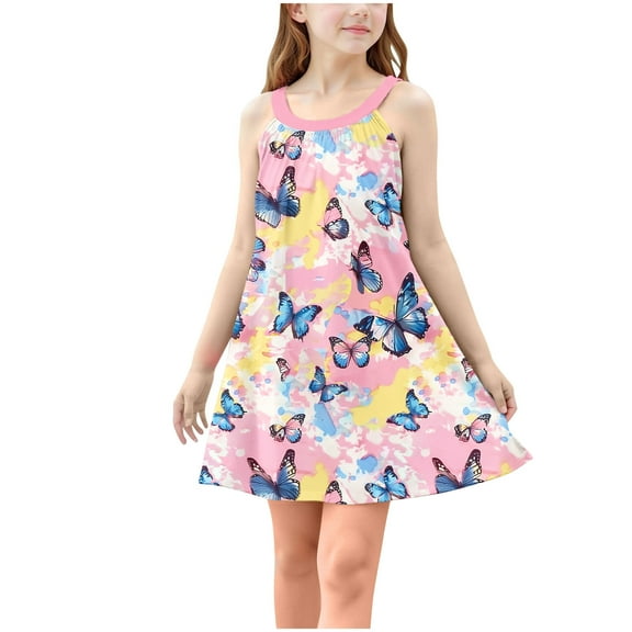 Cethrio Girl's Summer Dresses, Sleeveless A-Line 2025 Casual Dresses Holiday Dresses Multicolor Size 13-14T
