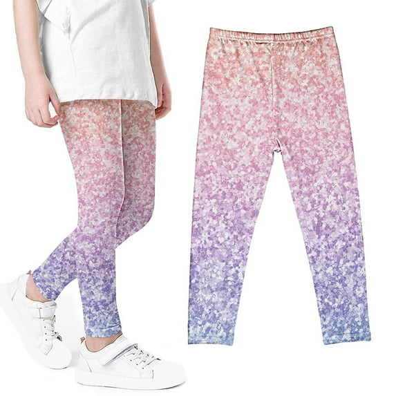 Cethrio Girls Active Leggings, Cotton Soft Elastic Waist Stretch Tight Pants Purple Size 7-8 T