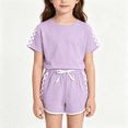 thumbnail image 1 of Cethrio Girls Active Outfit Set, Elastic Waist Short Sleeve Plaid T-Shirts and Shorts Sets Purple Size 10 T, 1 of 3
