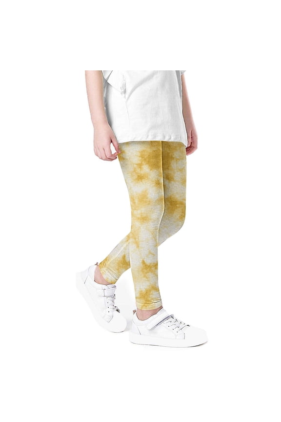 Girls Anti-mosquito Leggings, Elastic Waist Tie Dye Cotton Stretch Tight Pants Yellow Size 4 T